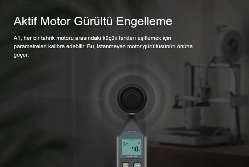 Bambu Lab A1 Combo aktif motor gürültü engelleme
