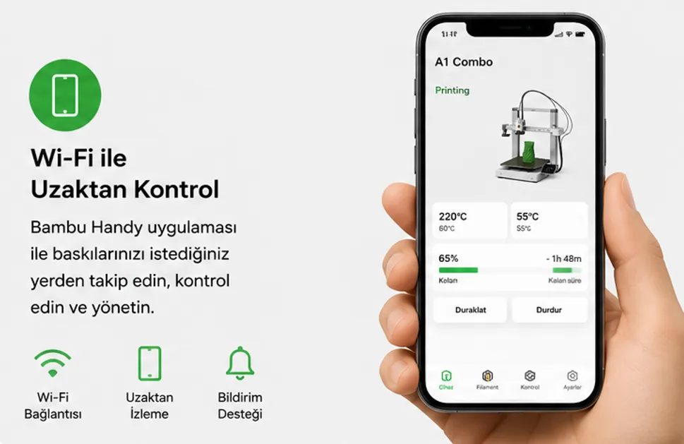 Bambu Lab A1 Combo Wi-Fi ile uzaktan kontrol