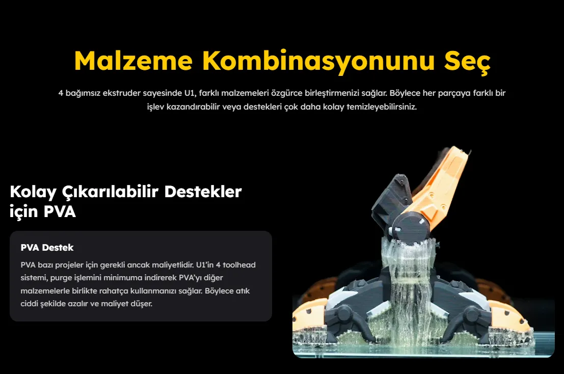 Snapmaker U1 PVA Destek ile Malzeme Kombinasyonu