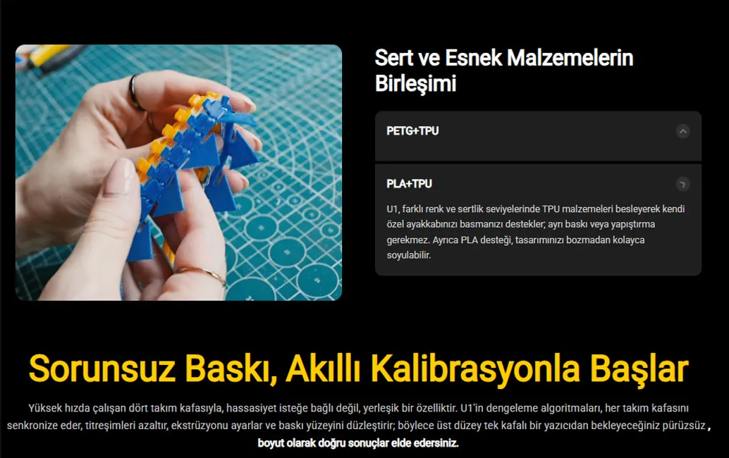 Snapmaker U1 Sert ve Esnek Malzeme Birleşimi