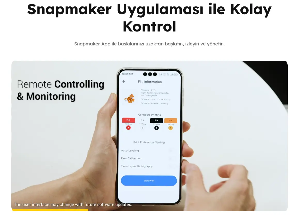 Snapmaker U1 Snapmaker Uygulaması Uzaktan Kontrol