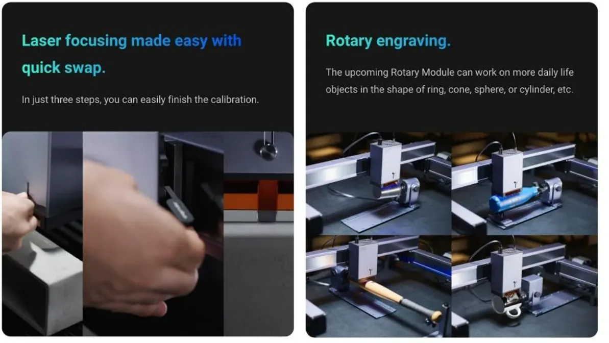 Snapmaker Ray 40W Laser Hızlı Odaklama ve Rotary Modül