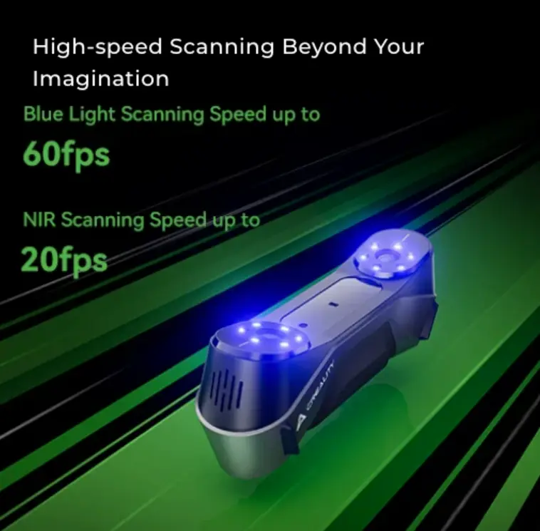 Creality CR-Scan Raptor 60 fps mavi ışık, 20 fps NIR tarama hızı