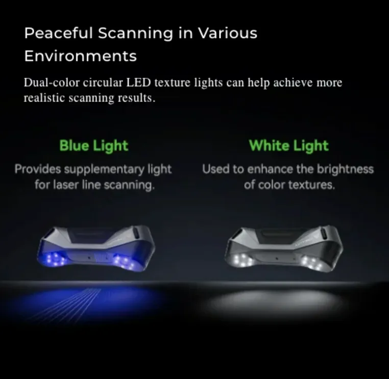Creality CR-Scan Raptor mavi ve beyaz LED doku ışıkları