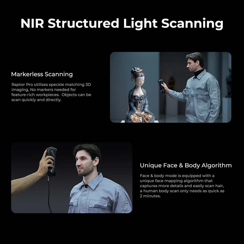 Creality CR-Scan Raptor Pro NIR yapılandırılmış ışık ile yüz ve vücut tarama