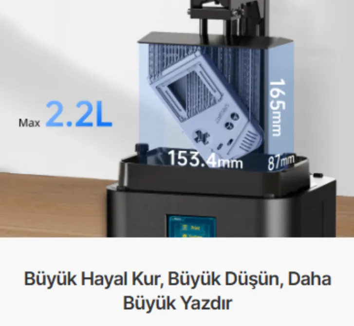 Anycubic Photon Mono 4 2,2 litre reçine haznesi ve baskı hacmi