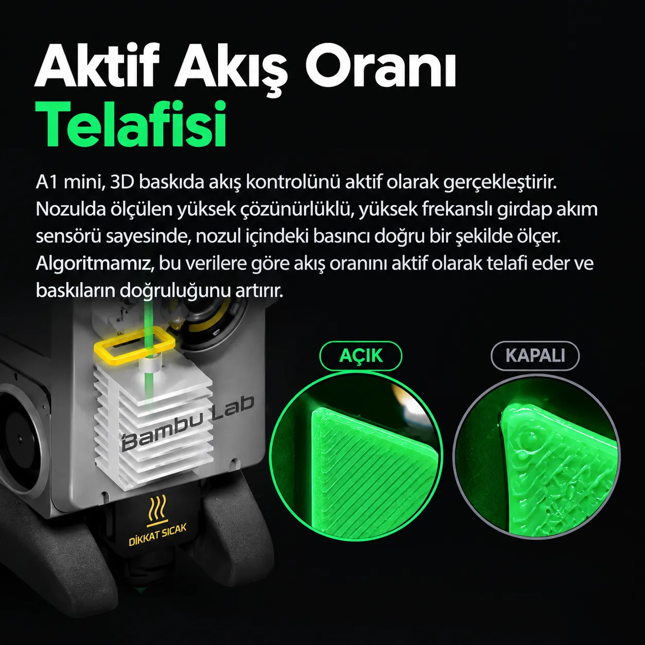 Bambu Lab A1 Mini Combo aktif akış oranı telafisi