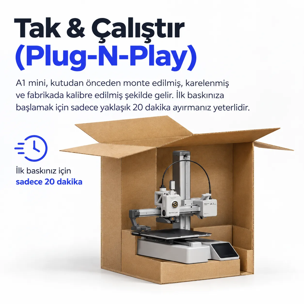 Bambu Lab A1 Mini Combo kutudan çıktığı gibi kullanım