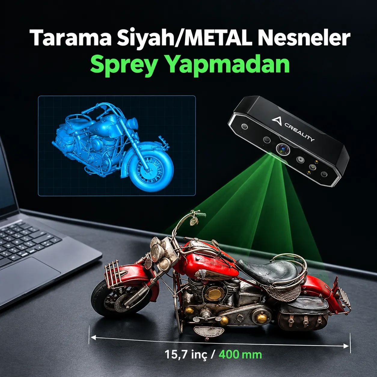 Creality CR-Scan Otter ile siyah ve metal nesneleri spreysiz tarama
