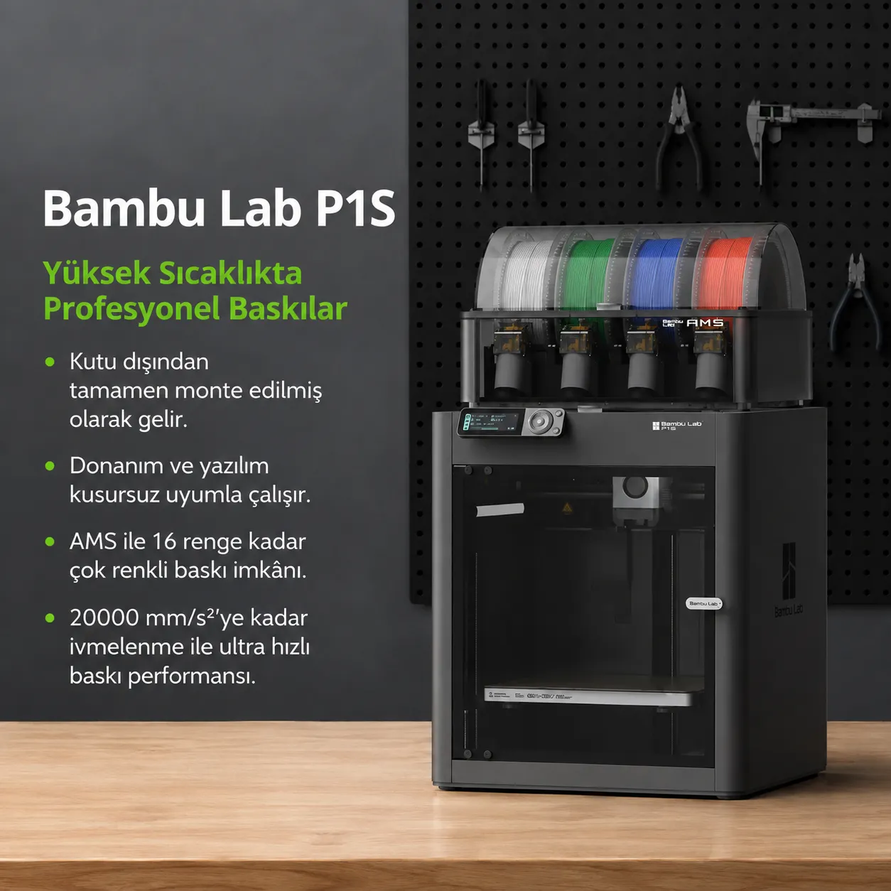 Bambu Lab P1S Combo AMS2 Pro çok renkli yüksek sıcaklık baskı