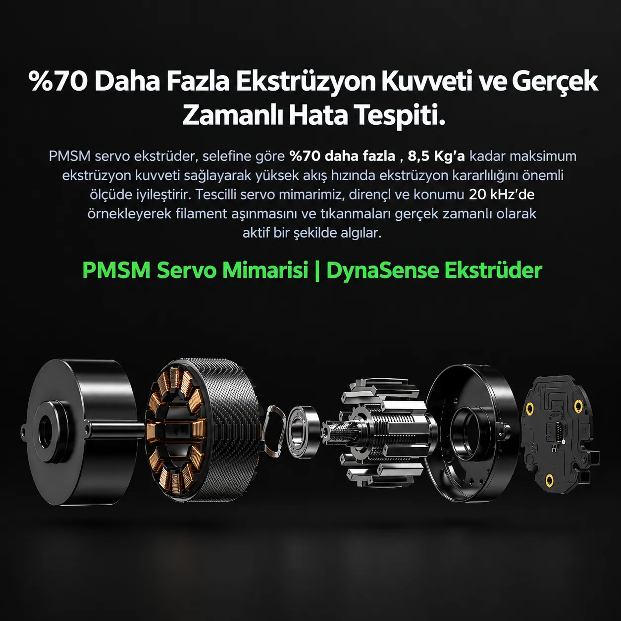 Bambu Lab P2S PMSM servo ekstrüder