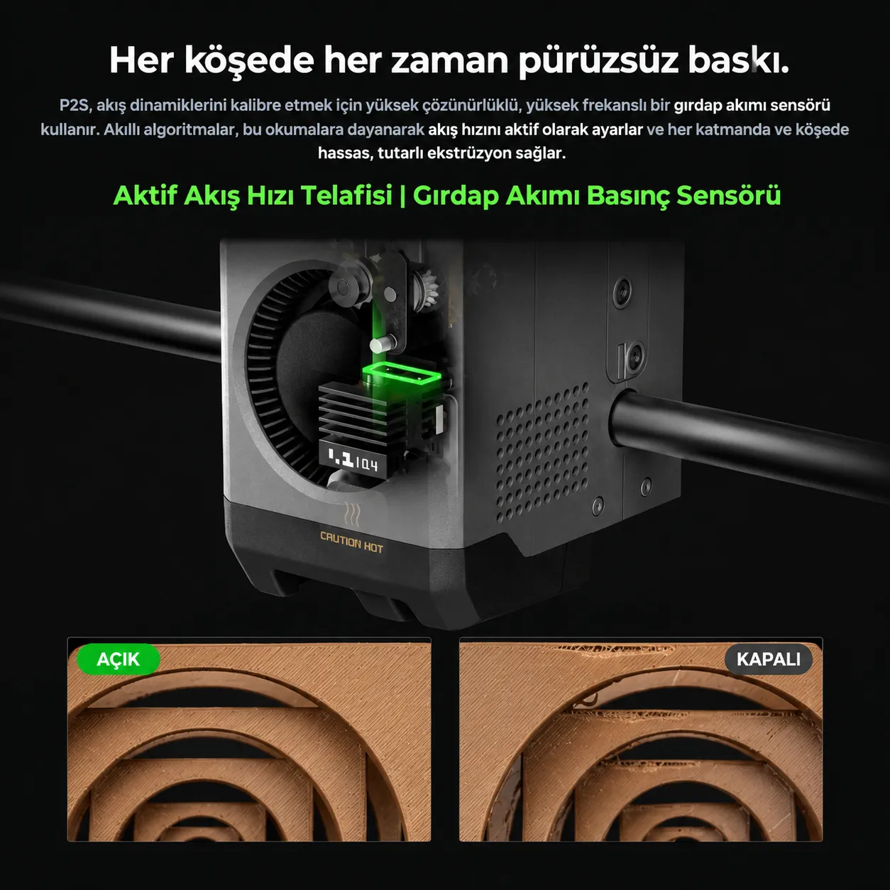 Bambu Lab P2S aktif akış hızı telafisi