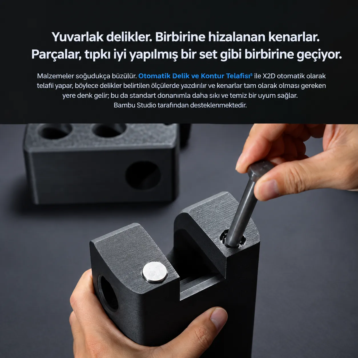 Bambu Lab X2D Combo otomatik delik ve kontur telafisi